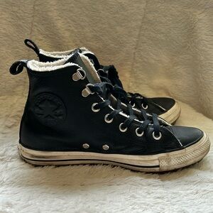 Leather Chuck Taylor hi top boots with faux fur lining